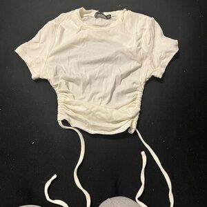 Zaful Cream Ruched Crop Top